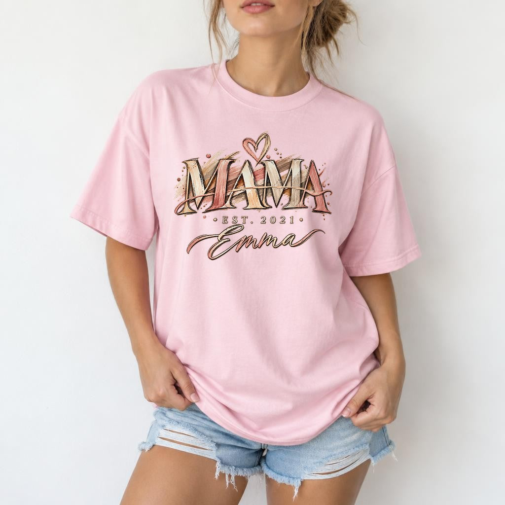 Personalisiertes Mama T-Shirt mit Namen & Wunschjahr, Boho Vintage Damen Shirt, Geschenk für Muttertag, Mama mit Namen