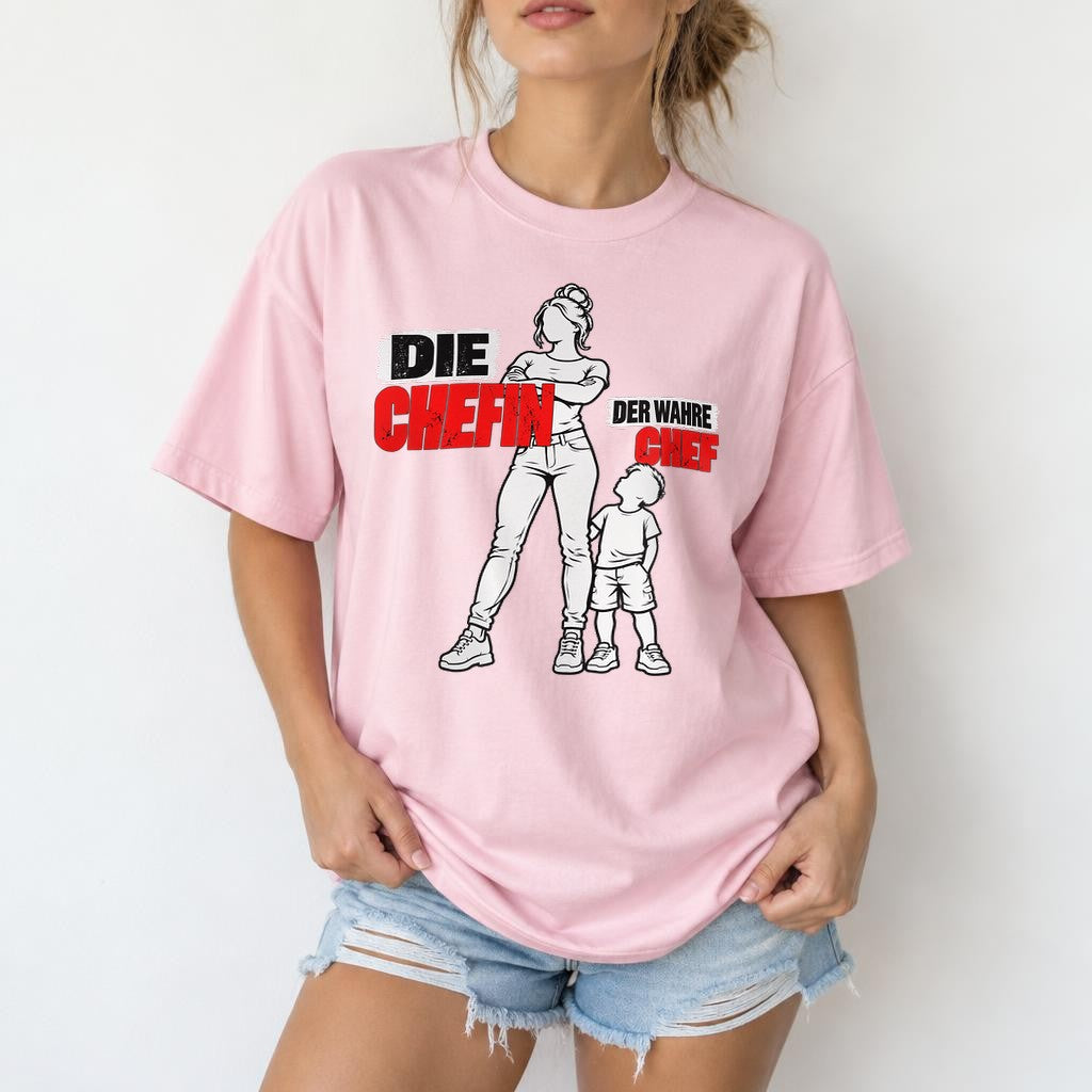 Mama Statement T-Shirt Damen lustig – Die Chefin Der Wahre Chef, Geschenk für Mutter, Oversized Funshirt
