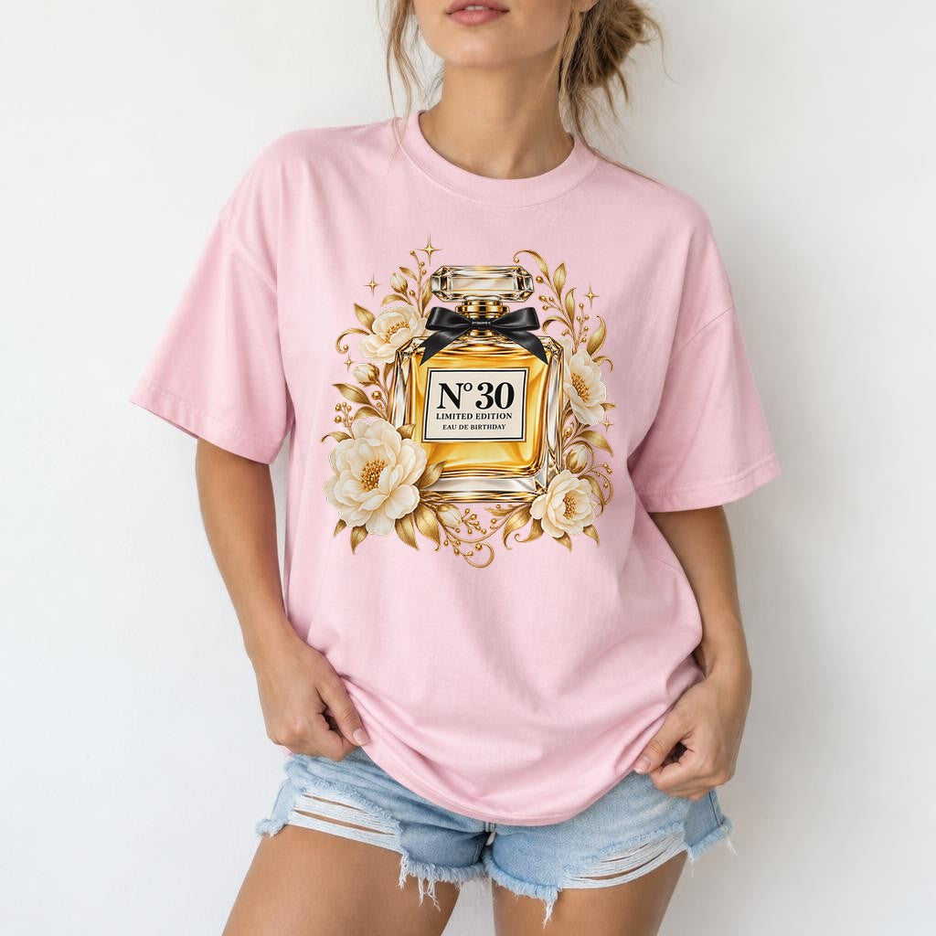 Personalisierbares Birthday Parfum T-Shirt Damen mit Alter - elegantes Geburtstagsshirt Limited Edition Look
