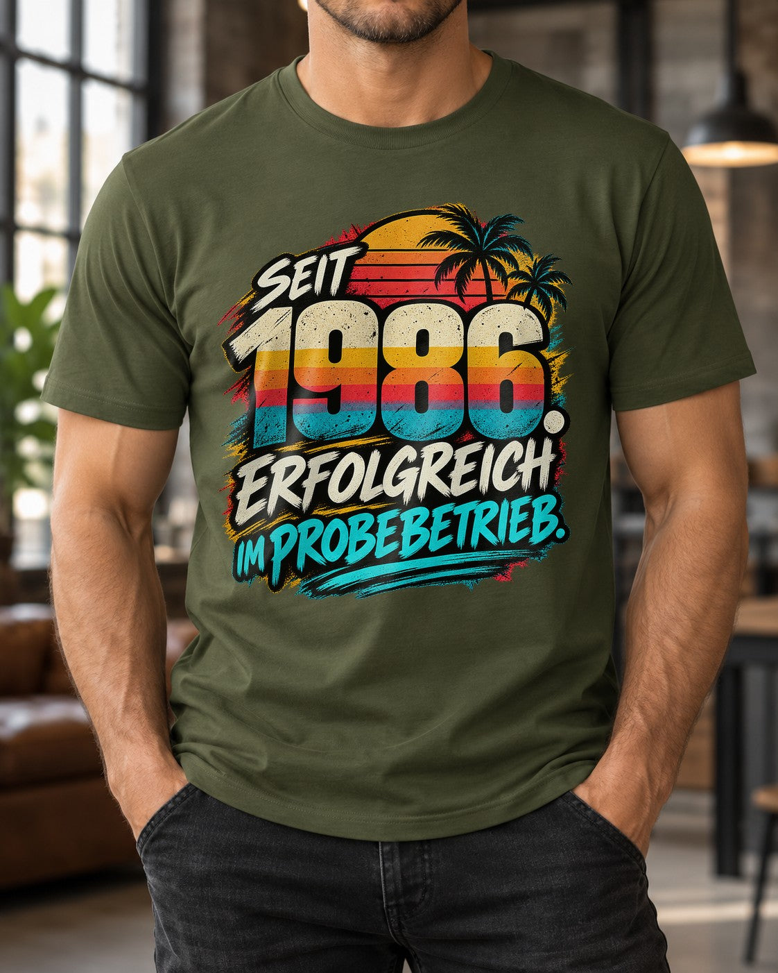 Seit 1986 erfolgreich im Probebetrieb T-Shirt Herren Vintage Geburtstag 39 Jahre Geschenk Retro Palmen Fun Shirt