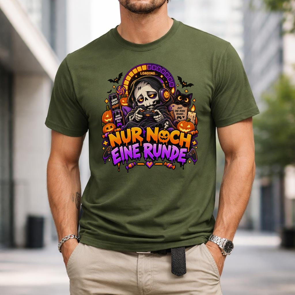 Nur Noch Eine Runde T-Shirt Gamer Halloween Totenkopf Shirt Lustig Gaming Geschenk Herren Unisex