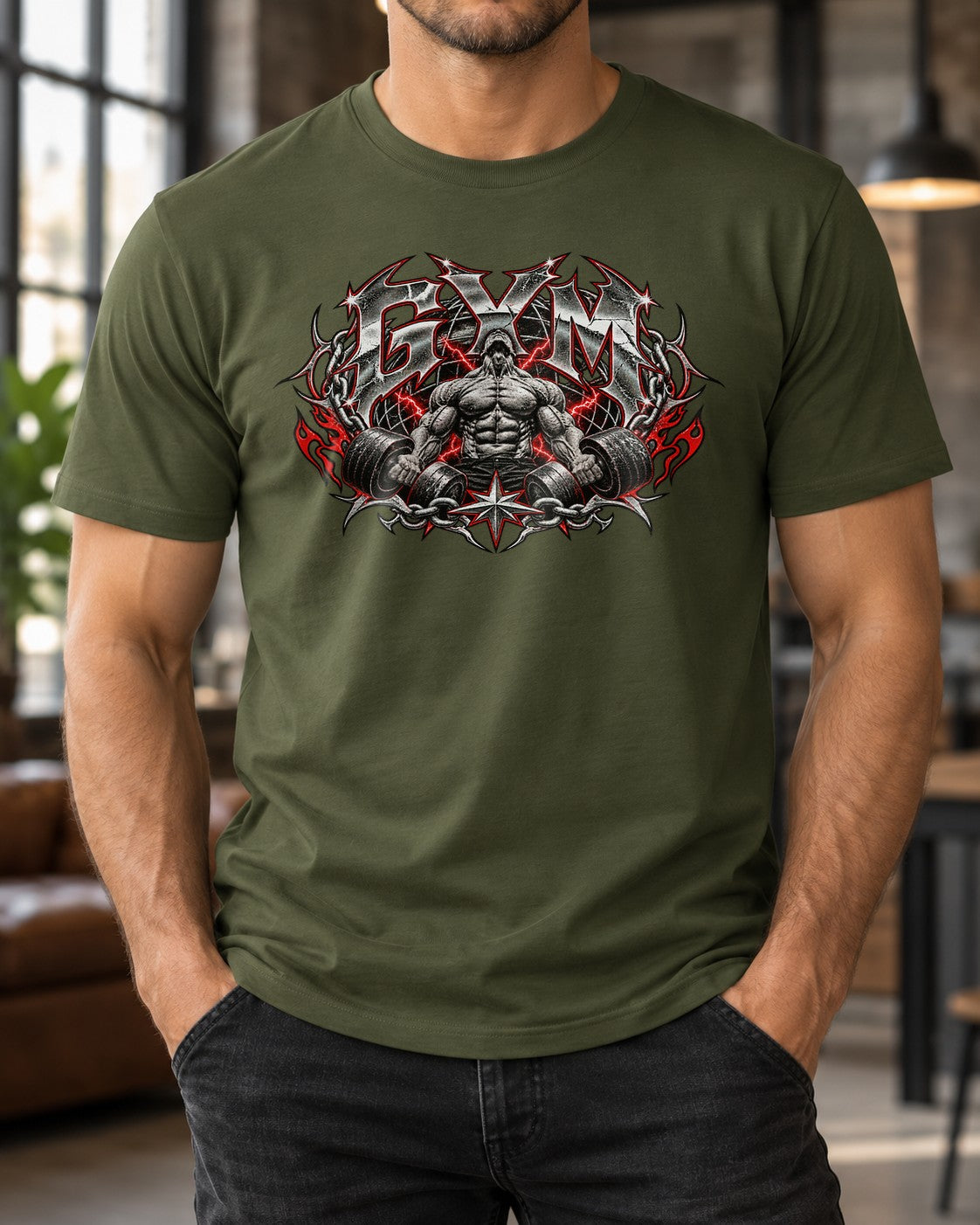Gym T-Shirt Herren Gothic Fitness Shirt Bodybuilding Pump Cover Schwarz Muskelshirt mit Hantel Grafik