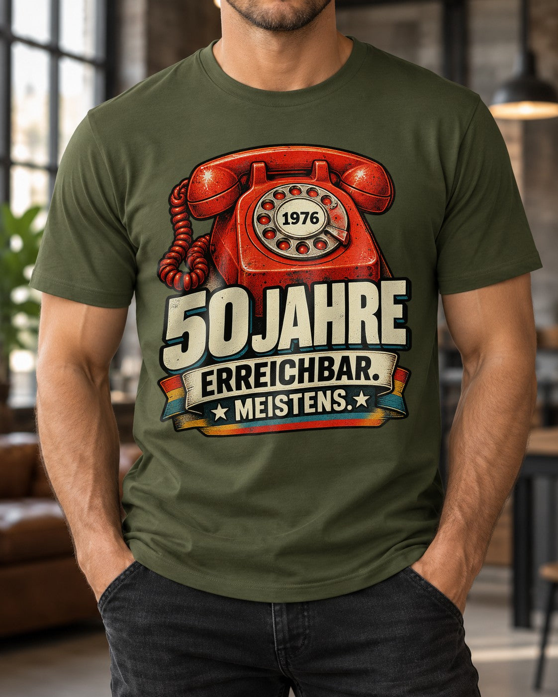 50 Jahre erreichbar meistens T-Shirt 1976 Geburtstag Retro Telefon Lustig Herren Damen Geschenk zum 50. Geburtstag