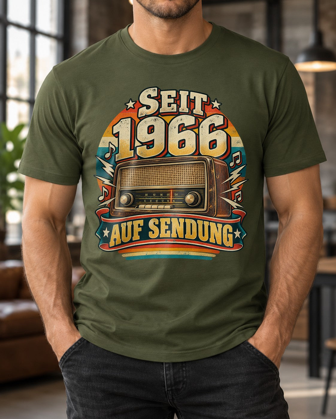 Seit 1966 auf Sendung T-Shirt Herren Vintage Radio Retro Geburtstag 1966 Geschenk 59 Jahre Oldtimer Style
