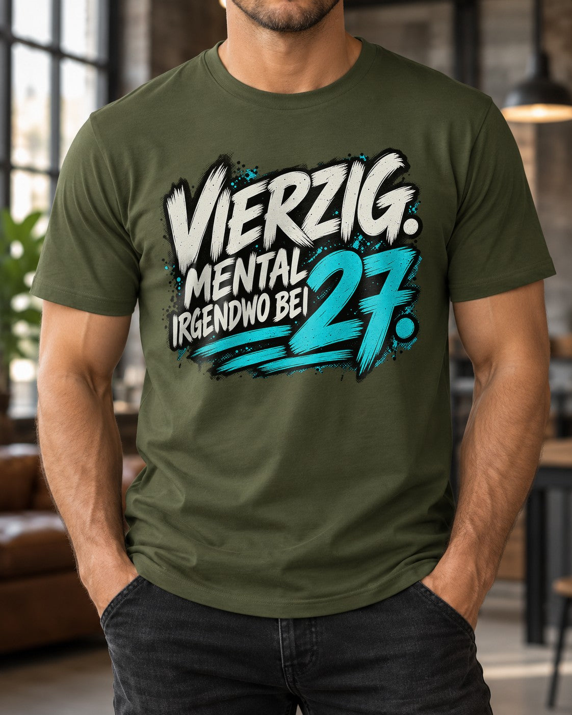 Lustiges 27 Geburtstag T-Shirt Herren Damen – Vierzig mental irgendwo bei 27 Spruchshirt, Birthday Geschenk