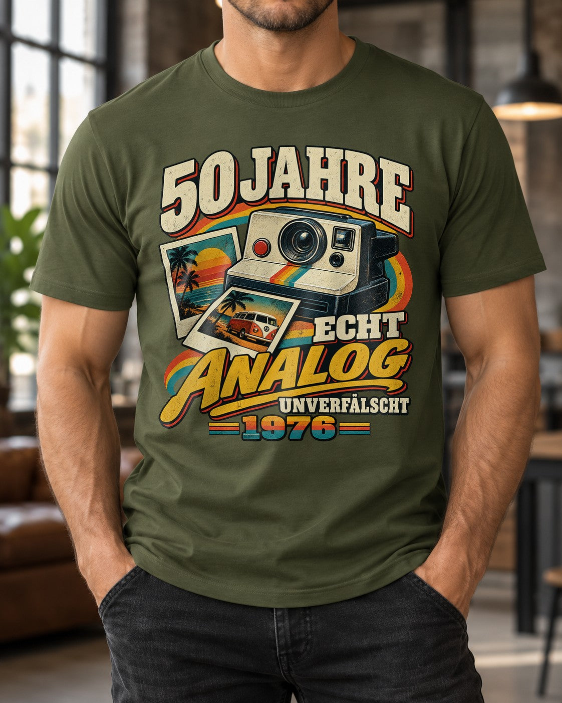 50 Jahre Echt Analog 1976 T-Shirt Herren Vintage Geburtstag Retro Kamera Polaroid Geschenk zum 50. Geburtstag