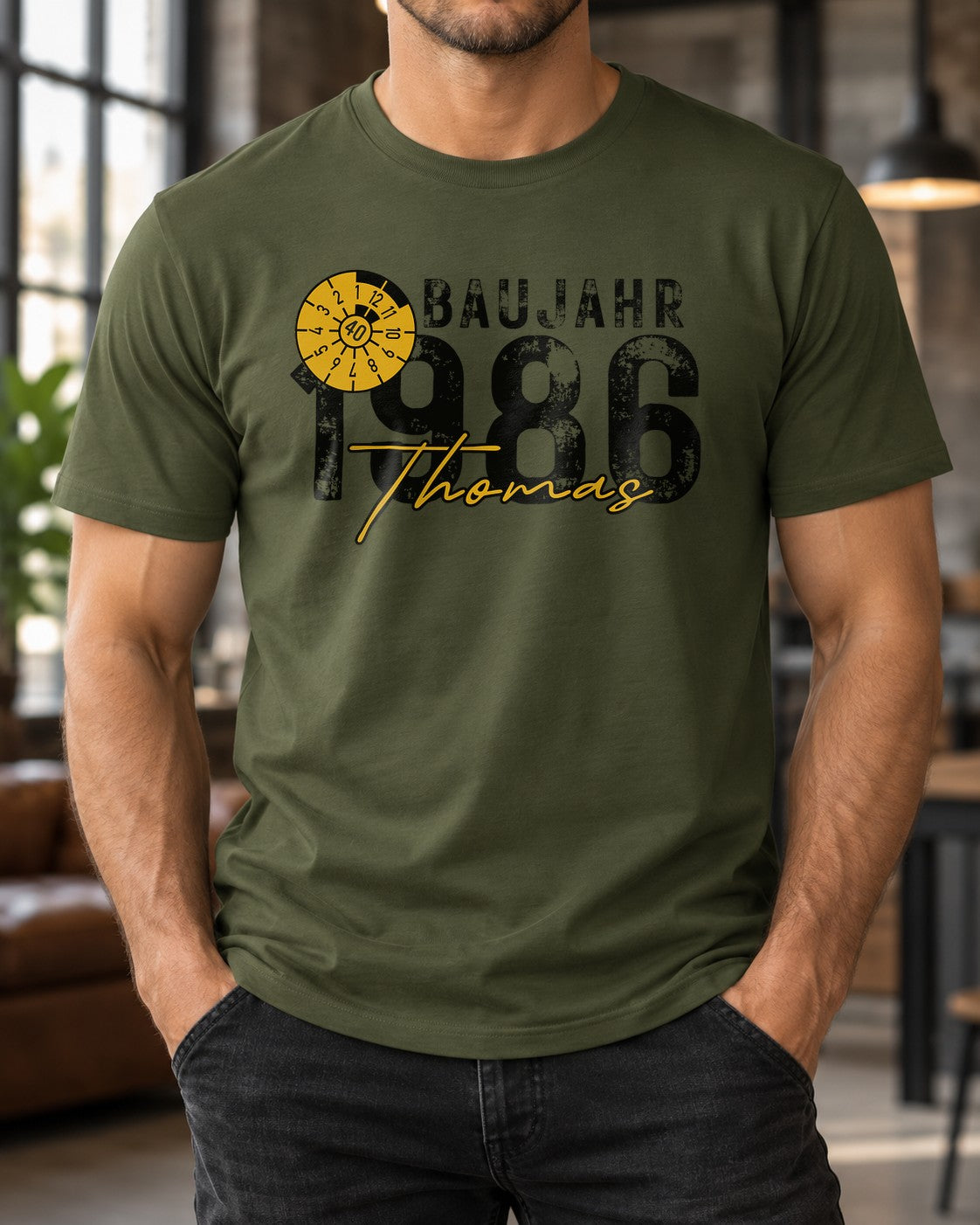 Personalisiertes 40 Geburtstag T-Shirt mit Name Alter und Wunschjahr - Jahrgang 1986 Shirt fuer Maenner zum 40 Jahre Geburtstag