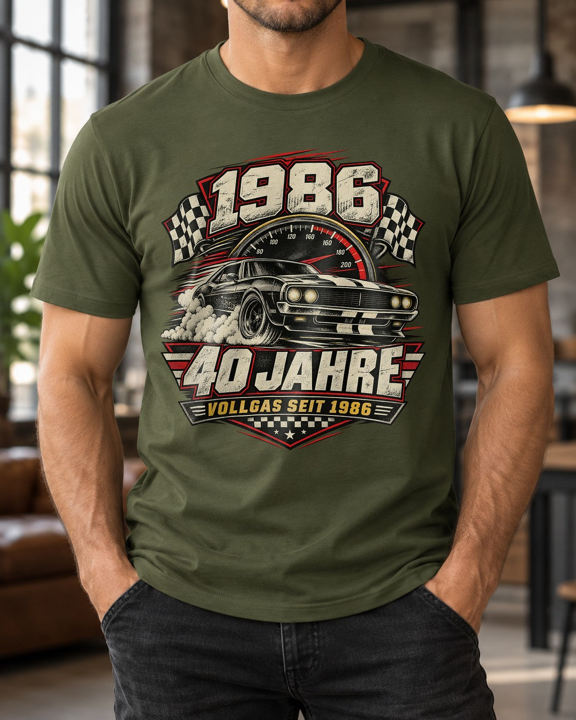 1986 40 Jahre Vollgas seit 1986 T-Shirt Herren, Auto Geburtstag 40, Geschenk zum 40. Geburtstag Motorsport Shirt