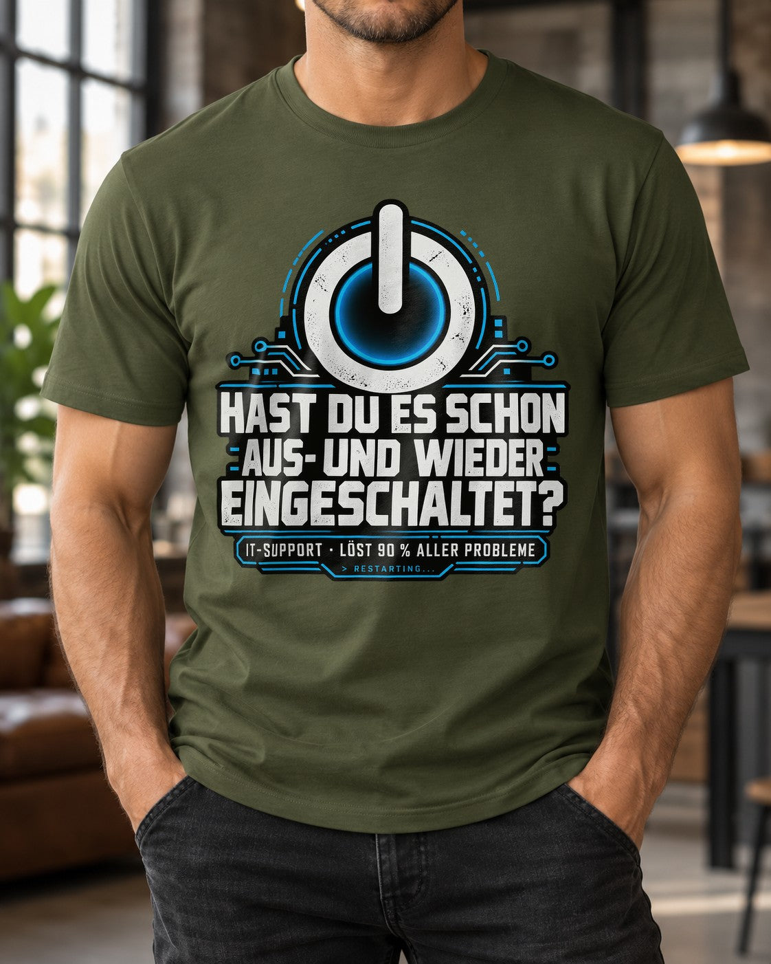 IT Support T-Shirt lustig Herren, Hast du es schon aus und wieder eingeschaltet, Nerd Technik Geschenk, Admin Spruchshirt