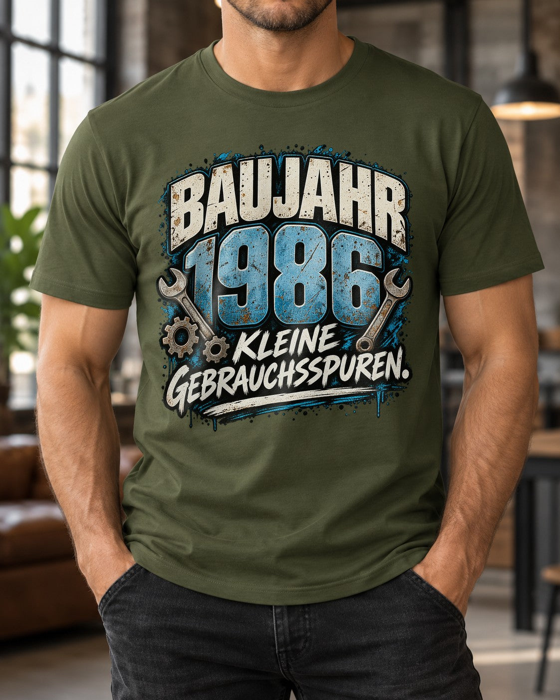 Baujahr 1986 T-Shirt Herren lustig, Kleine Gebrauchsspuren, Geburtstag Shirt 39 Jahre, Schrauber Geschenk Mann