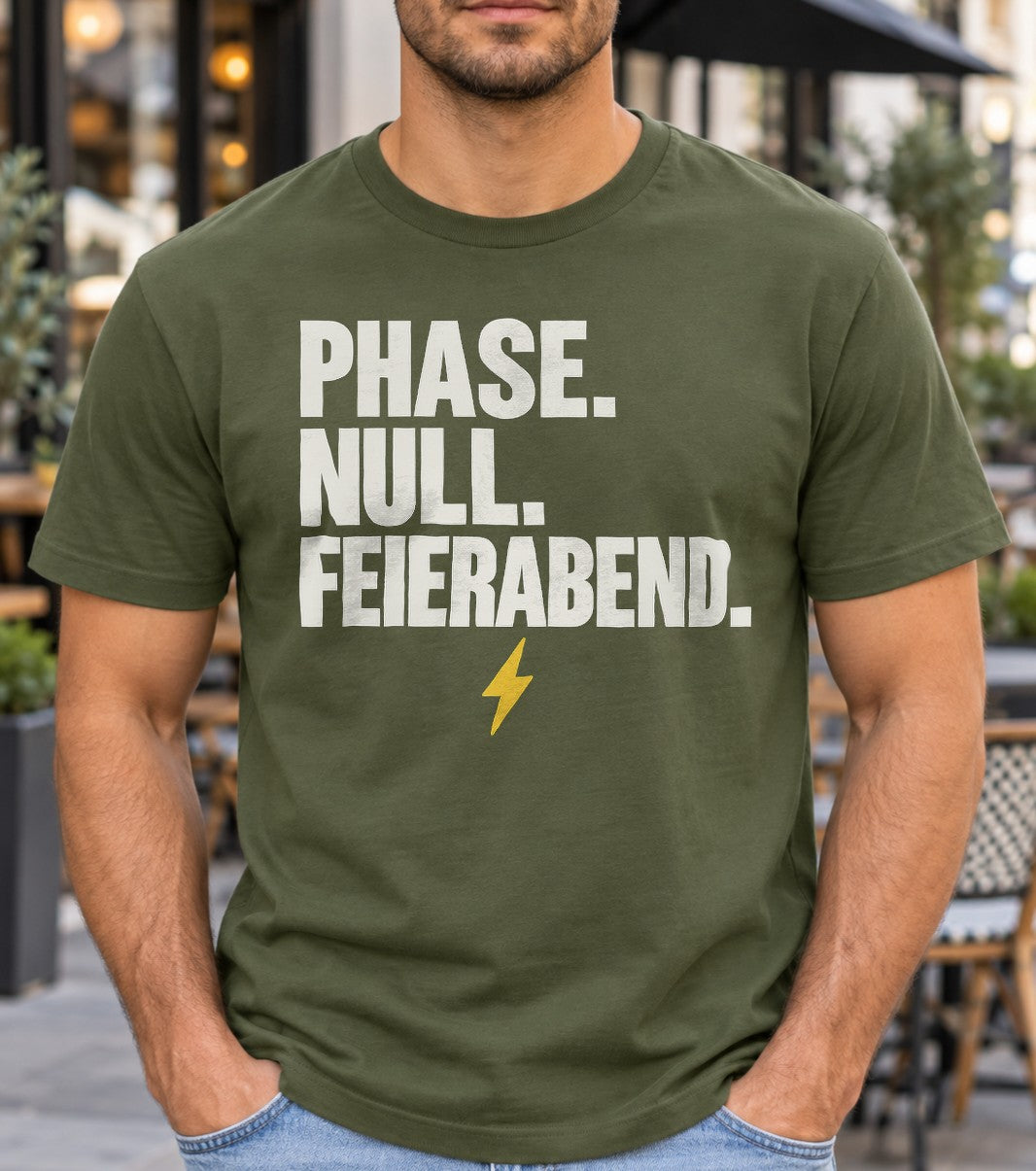 Phase Null Feierabend T-Shirt Herren Damen, Lustiges Spruchshirt Arbeit, Blitz Graphic Tee, Geschenk fuer Kollegen