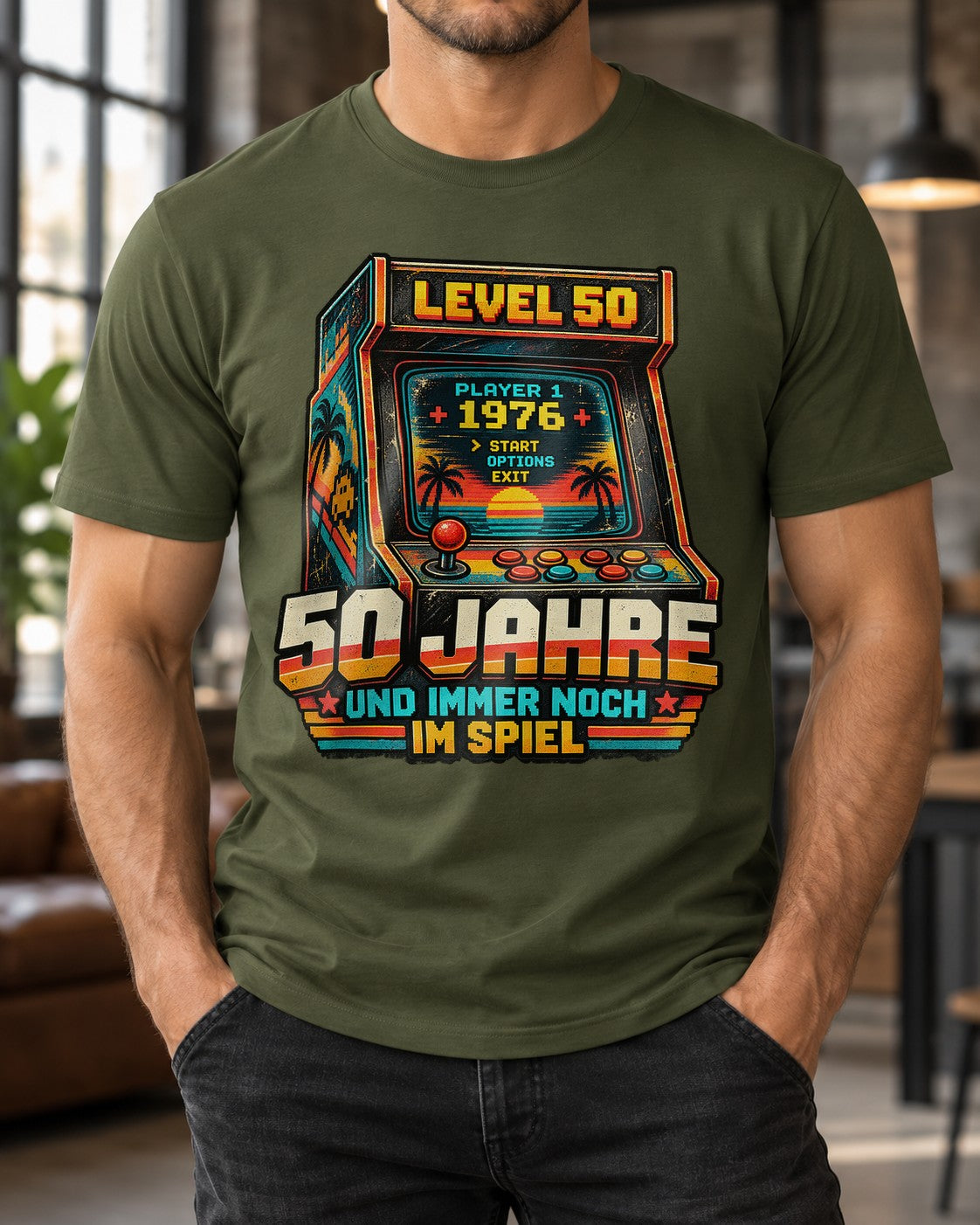 50 Jahre und immer noch im Spiel T-Shirt, Level 50 Geburtstag Shirt Herren, Gamer Geschenk 1976 Retro Arcade