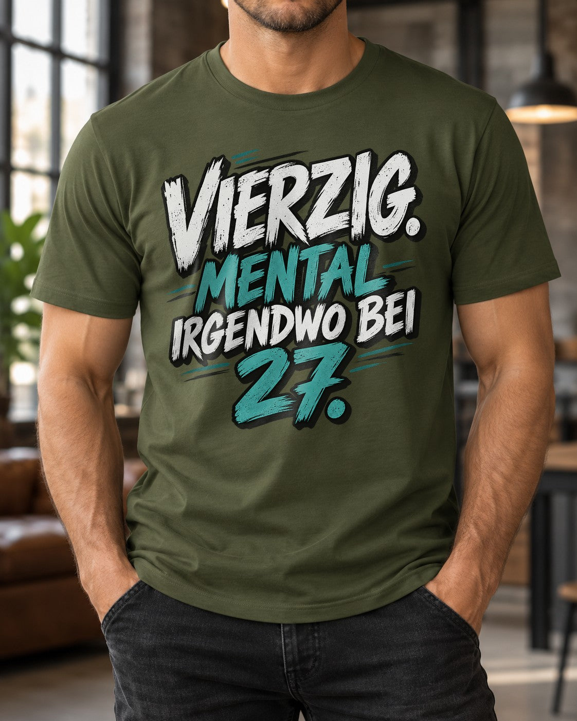 Cuarenta Mentalmente En Algún Lado A Los 27 Camiseta divertida para hombre y mujer, regalo de 40.º cumpleaños, camiseta con frase divertida