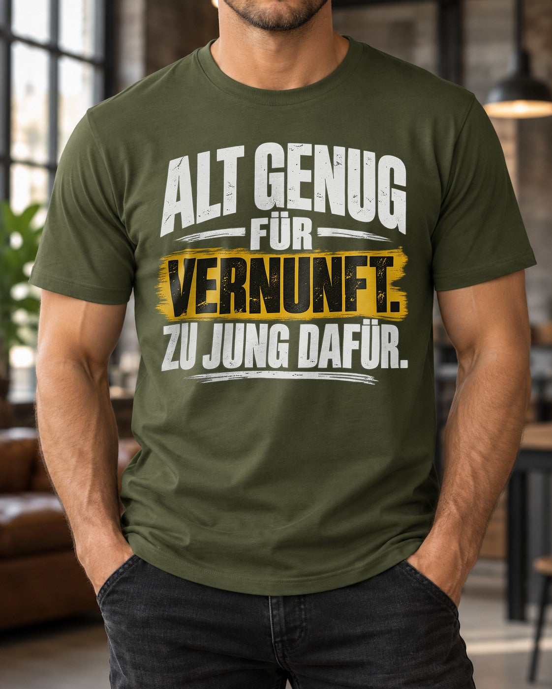 Alt genug für Vernunft zu jung dafür T-Shirt Herren Lustiger Spruch Shirt Geburtstag Geschenk für Männer
