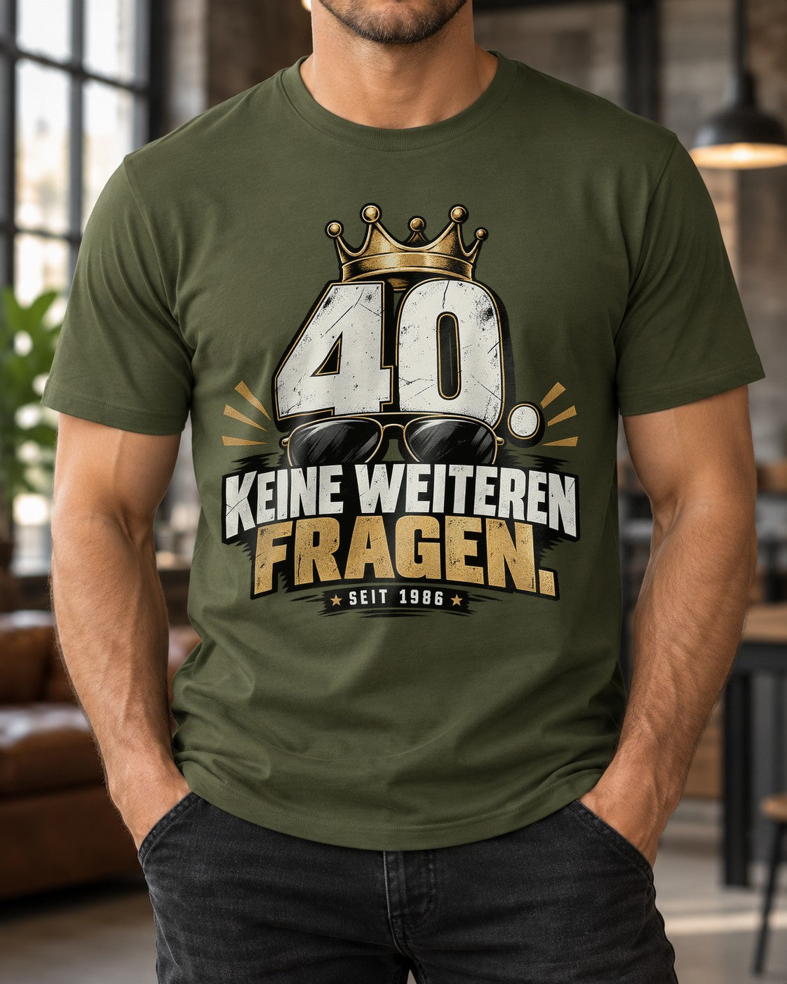 40 Keine Weiteren Fragen T-Shirt Herren, Jahrgang 1986 Geburtstag Shirt, lustiges 40. Geburtstagsgeschenk