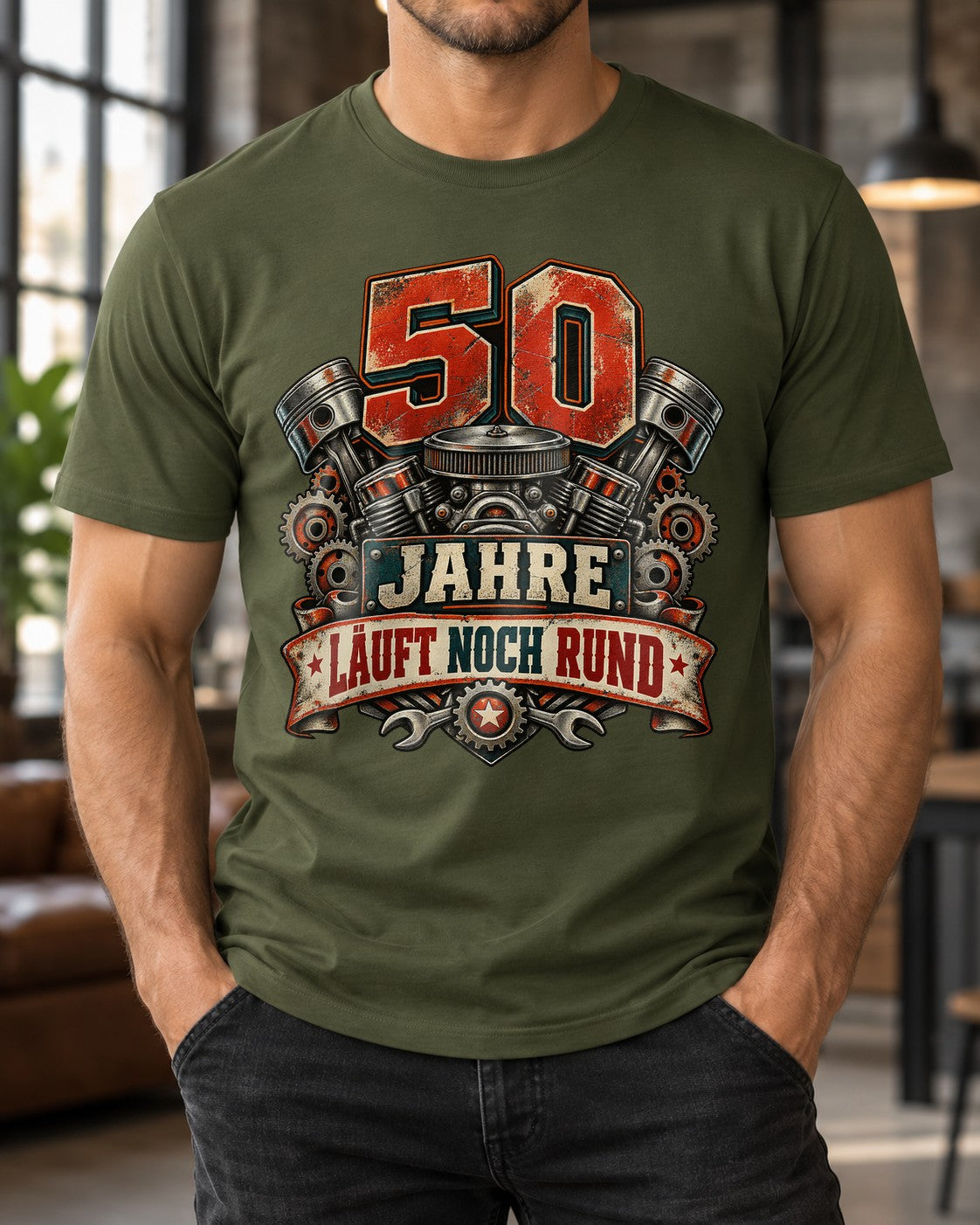 50 Jahre Läuft Noch Rund T-Shirt Herren Geburtstag Motorrad Schrauber Geschenk 50. Geburtstag Vintage