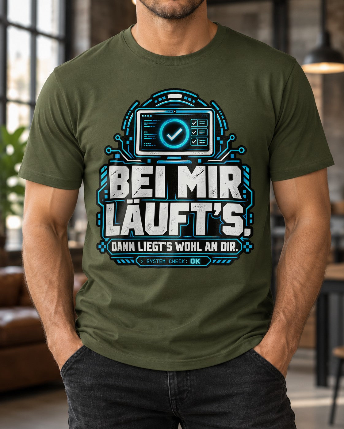 IT T-Shirt Herren Lustig BeI Mir Läuft's Dann Liegt's Wohl An Dir Nerd Spruch Computer Admin Geschenk