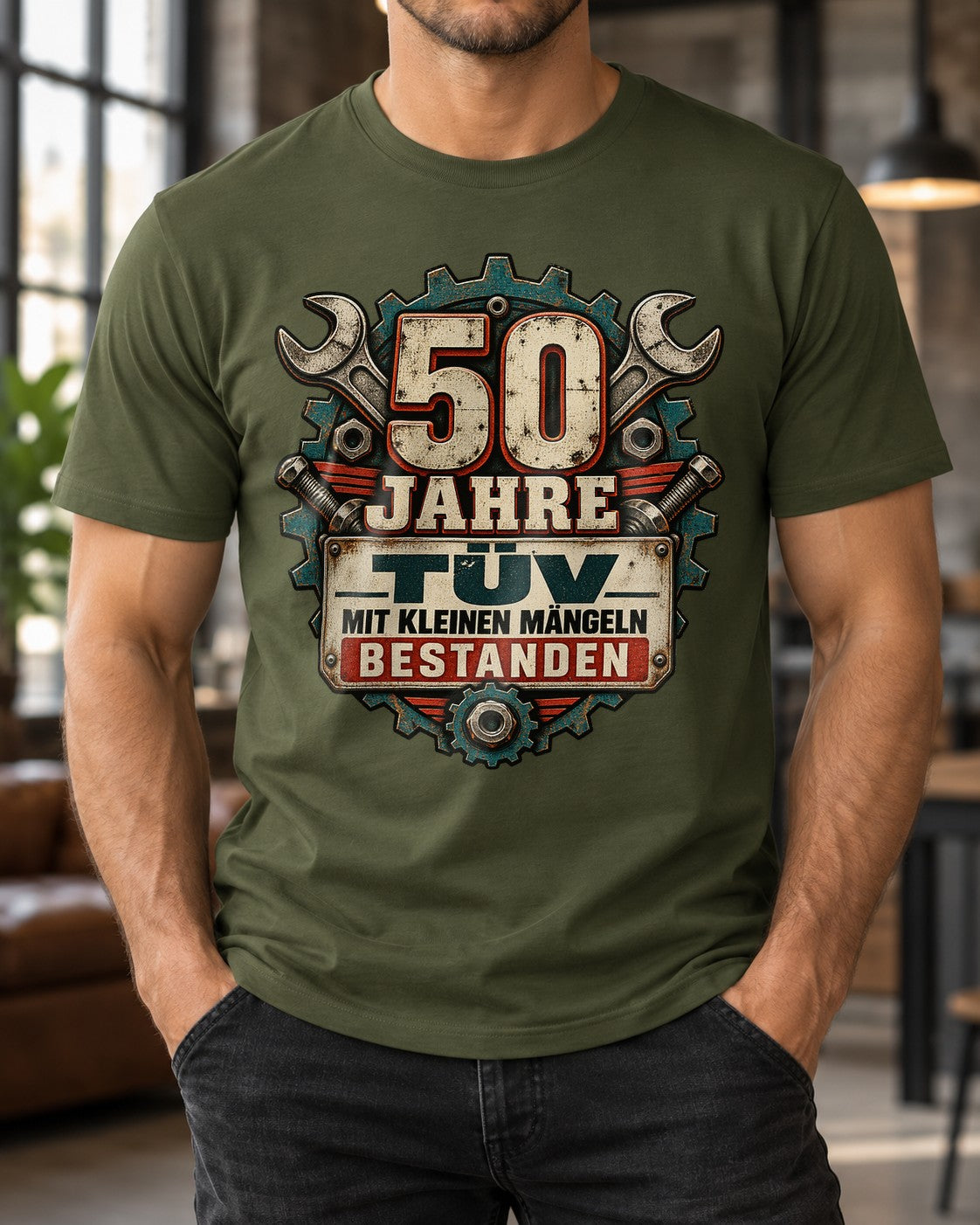 50 Jahre TÜV mit kleinen Mängeln bestanden T-Shirt Herren, lustiges 50. Geburtstag Geschenk, Mechaniker Vintage Shirt