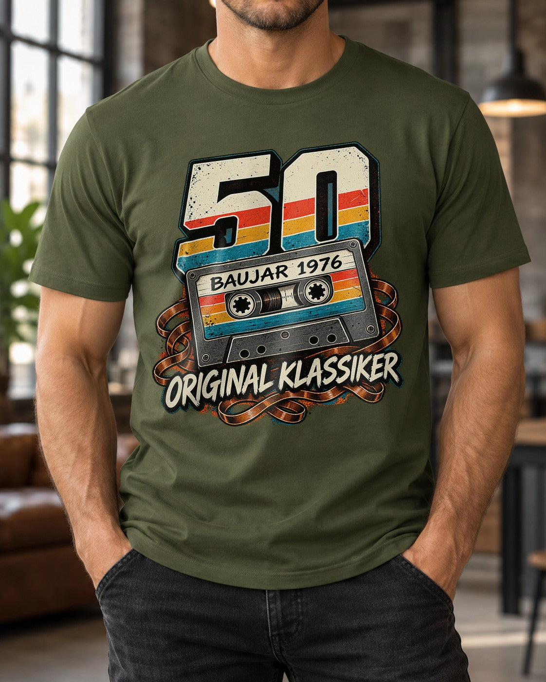 50 Baujahr 1976 Original Klassiker T-Shirt Herren Vintage Kassette Geburtstag Geschenk Retro 70er Shirt