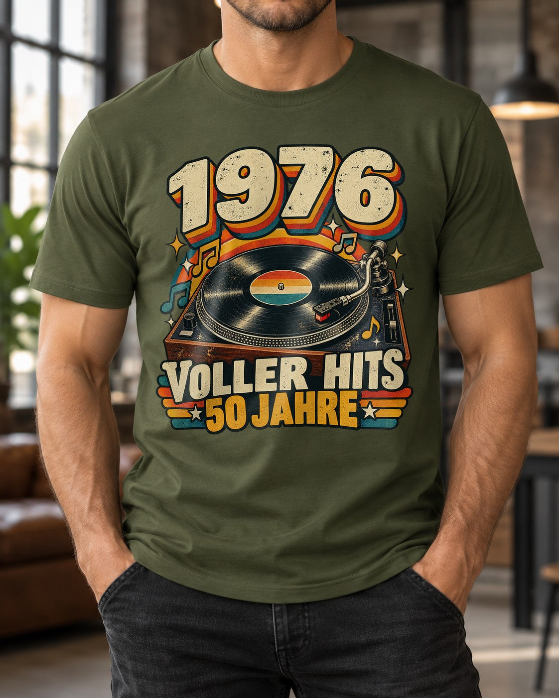 1976 Voller Hits 50 Jahre T-Shirt Herren Damen, Retro Geburtstag Shirt mit Plattenspieler, Jahrgang 1976 Geschenk