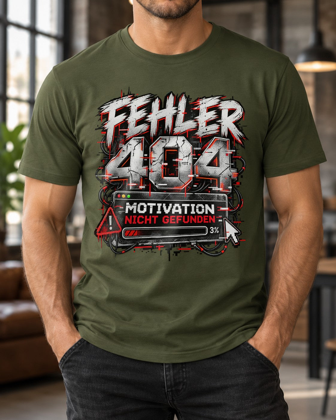 Fehler 404 Motivation Nicht Gefunden T-Shirt Herren Lustig, IT Nerd Funshirt, Gamer Büro Humor Geschenk