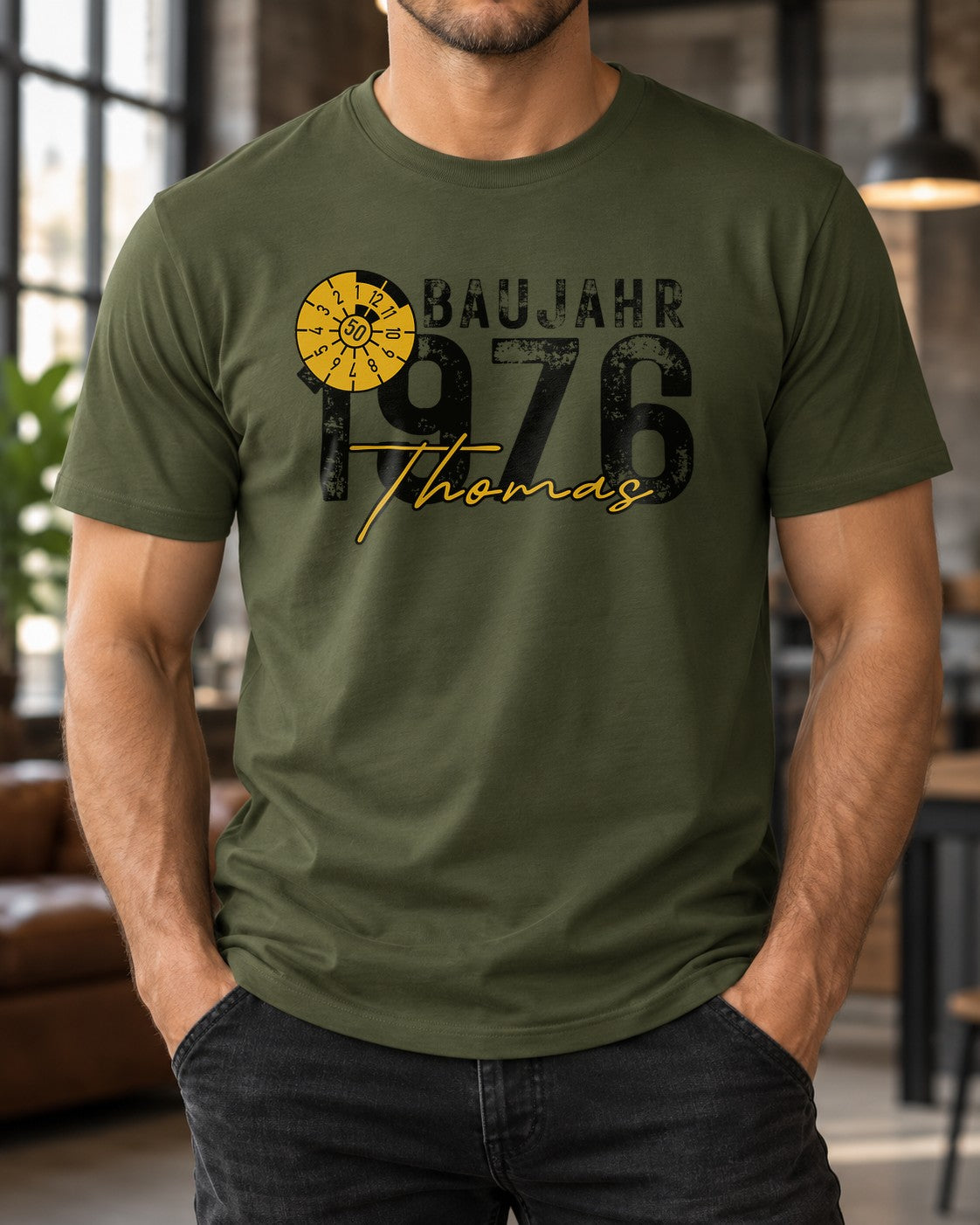 50. Geburtstag T-Shirt personalisiert mit Name Alter und Wunschjahr - Baujahr 1976 Shirt fuer Maenner zum 50 Jahre Geburtstag