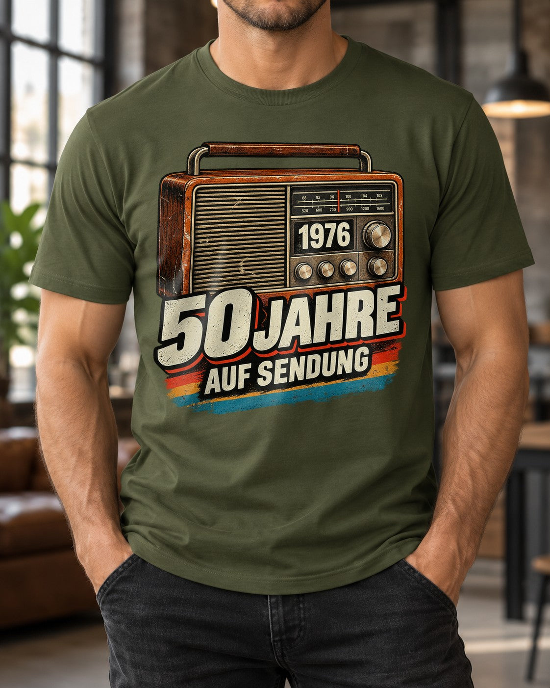 50 Jahre auf Sendung T-Shirt 1976 Geburtstag Geschenk Retro Radio Vintage Herren Damen