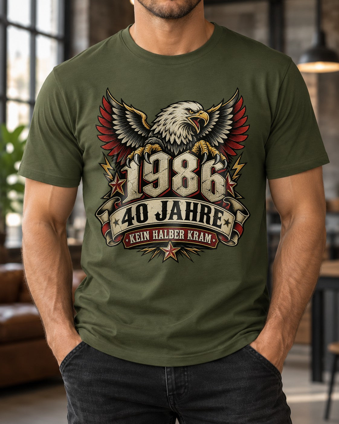 1986 40 Jahre Kein Halber Kram T-Shirt Herren, Adler Geburtstagsshirt zum 40., Geschenk für Männer Vintage