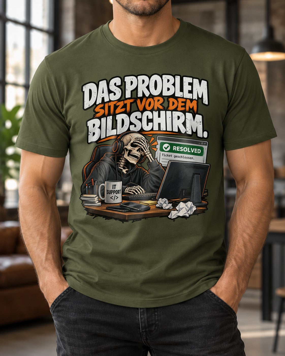 IT Support T-Shirt lustig, Das Problem sitzt vor dem Bildschirm, Nerd Spruch Shirt Admin Helpdesk Geschenk Herren