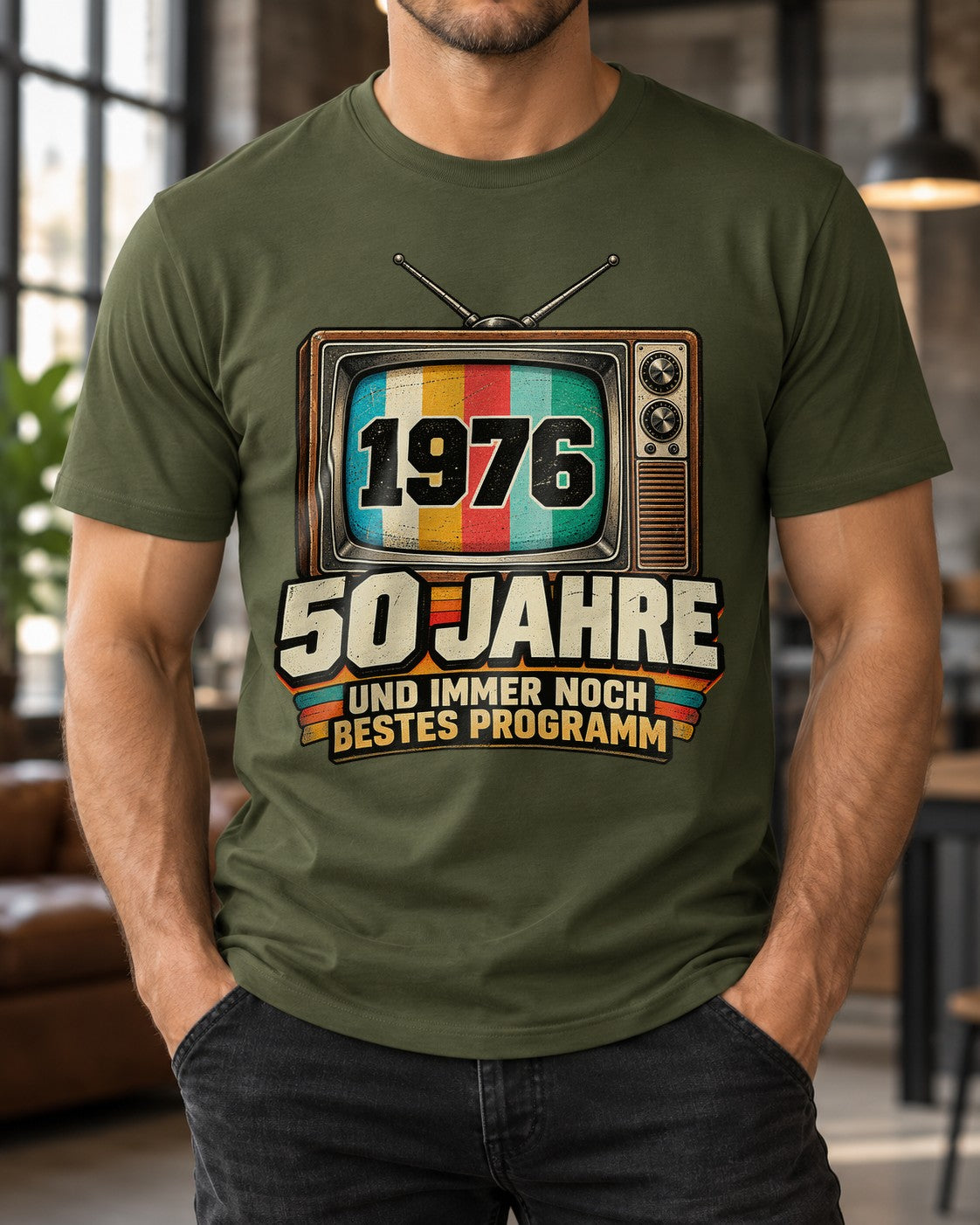 50 Jahre Geburtstag T-Shirt 1976 Vintage Fernseher Geschenk Damen Herren Retro Bestes Programm