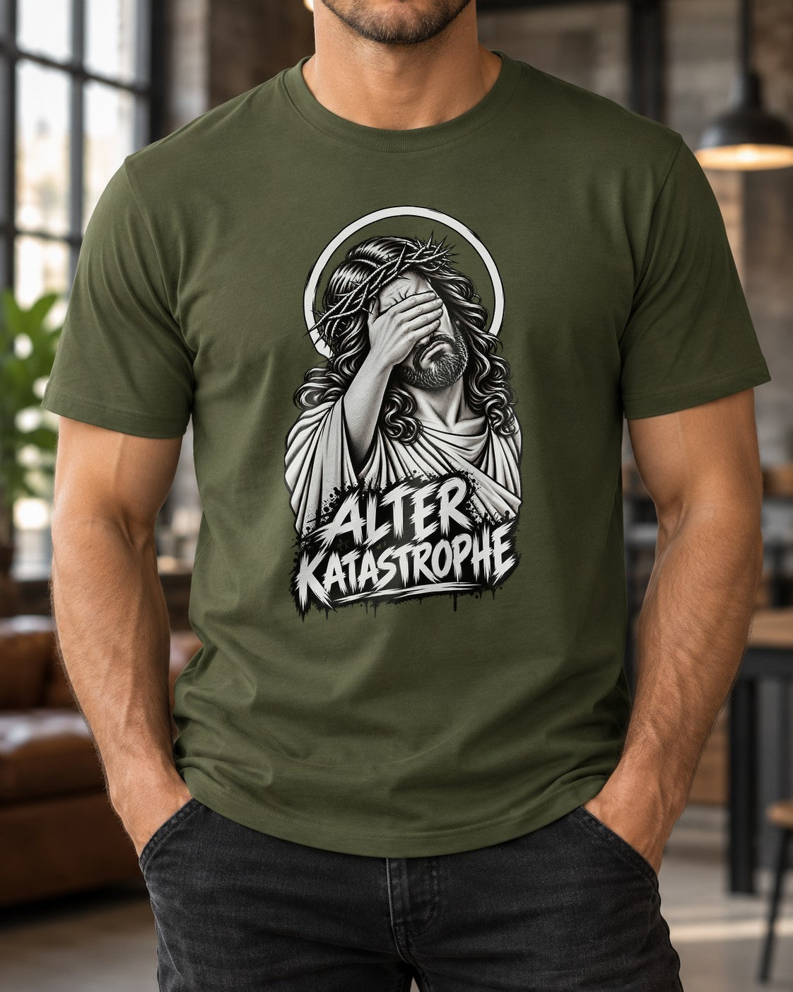 Alter Katastrophe T-Shirt lustig, Jesus Facepalm Shirt, schwarzes Funshirt Herren Damen, sarkastisches Geschenk