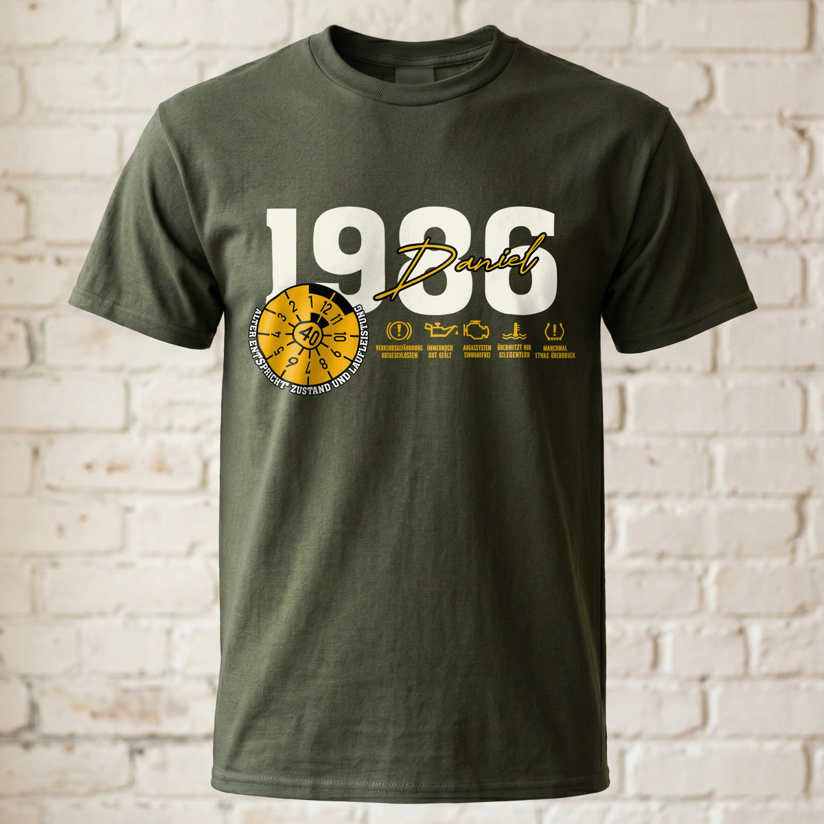 "TÜV Plakette 40. Geburtstag" Personalisiertes T-Shirt mit Name & Baujahr 1986 – Lustiges Geschenk für Männer zum 40er