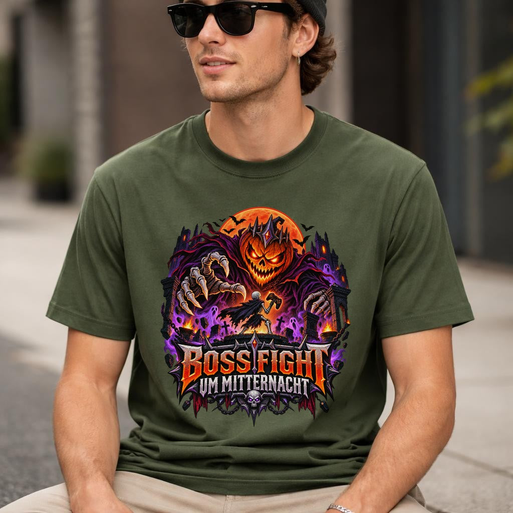 Boss Fight um Mitternacht T-Shirt Gamer Halloween Shirt Horror Gaming Geschenk Unisex Schwarz