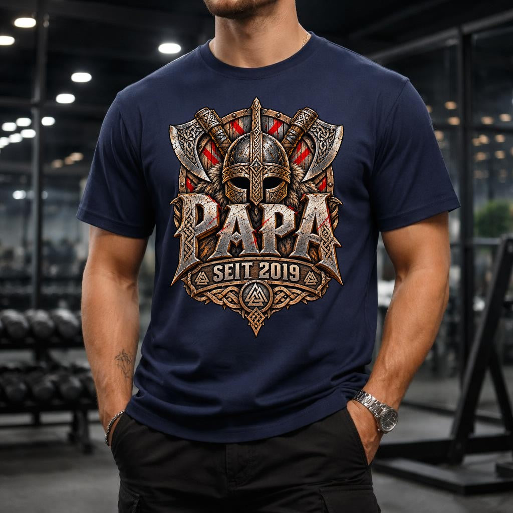 Papa T-Shirt personalisiert mit Wunschjahr, Wikinger Viking Geschenk für Vater, Seit Jahr Shirt Herren