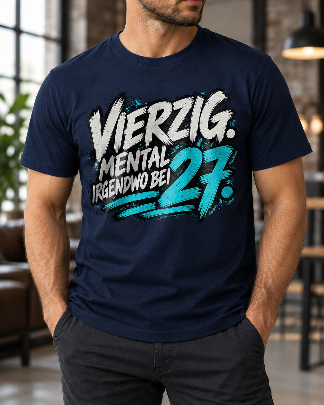 Lustiges 27 Geburtstag T-Shirt Herren Damen – Vierzig mental irgendwo bei 27 Spruchshirt, Birthday Geschenk