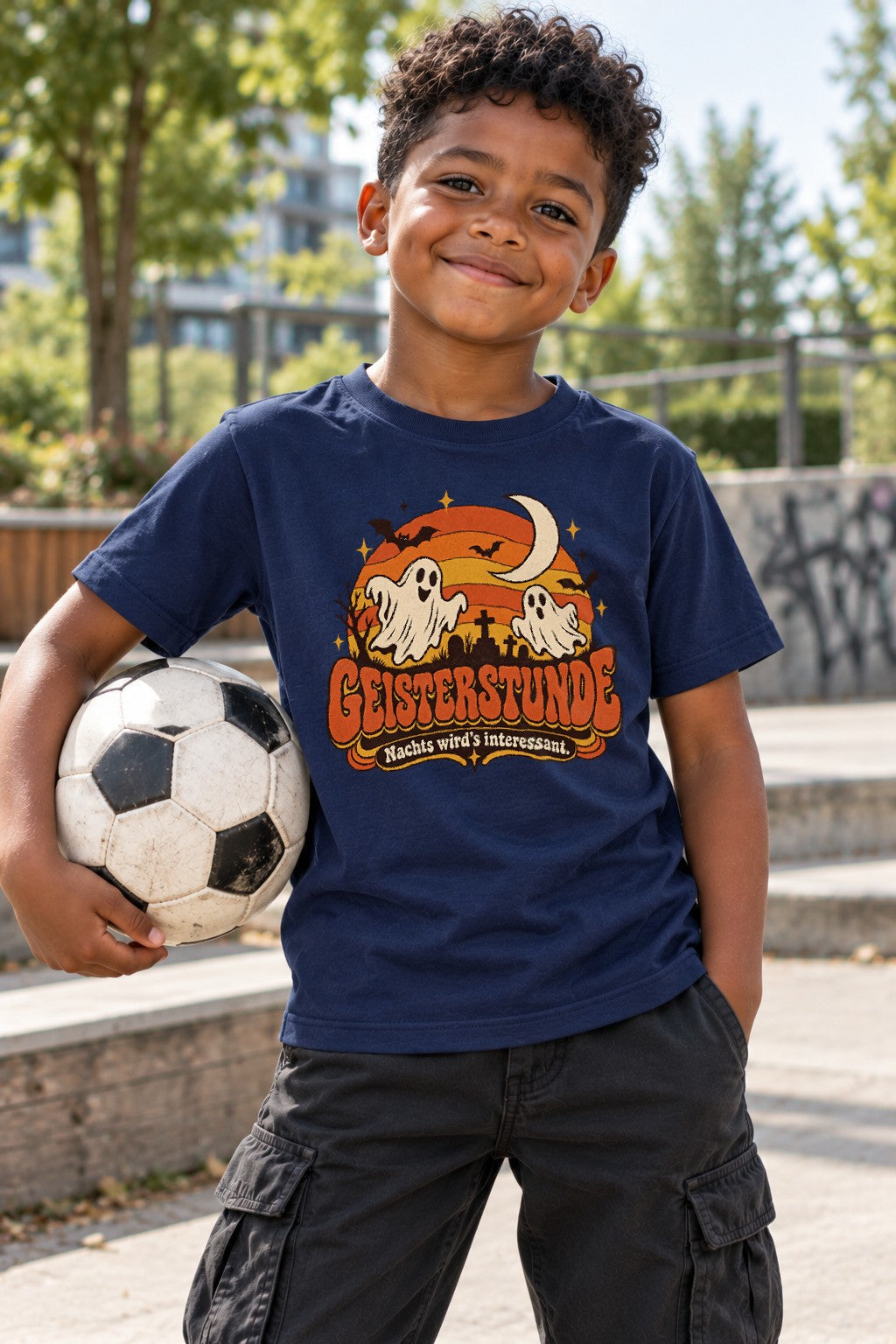 Kinder Halloween T-Shirt Geisterstunde Retro Ghost Shirt Jungen Maedchen Grusel Spruchshirt Vintage Herbst