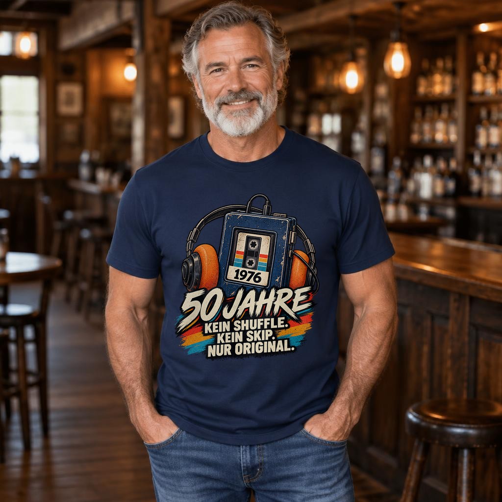 50 Jahre 1976 T-Shirt Herren Vintage Kassette Geburtstag Geschenk Kein Shuffle Kein Skip Nur Original