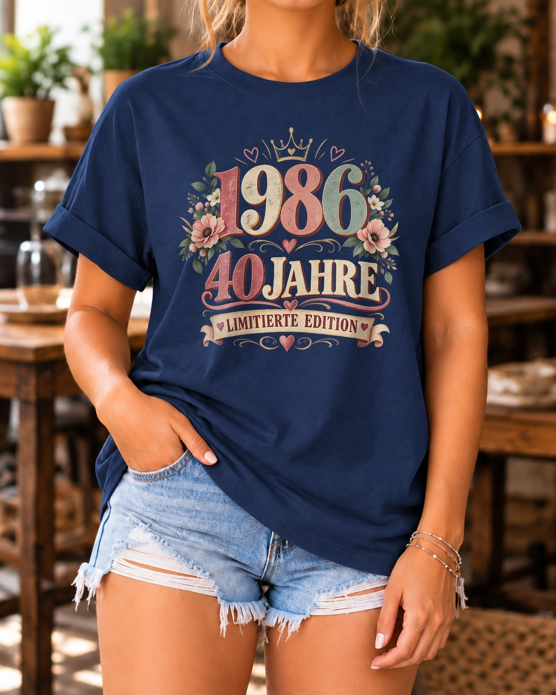 Personalisiert Geburtstag Shirt Damen Vintage Blumen, Wunschjahr & Alter, Limitierte Edition Geschenk