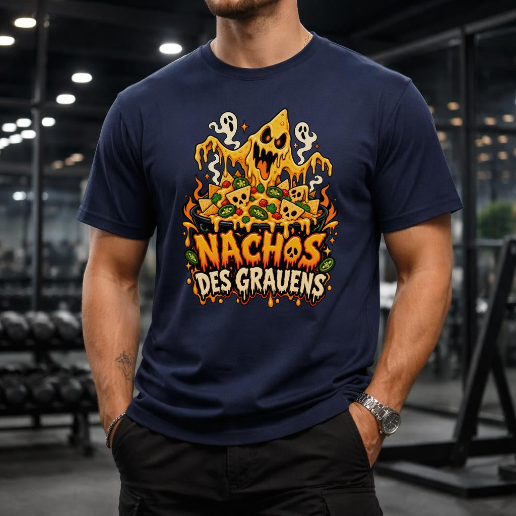 Nachos des Grauens T-Shirt lustig Halloween Horror Snack Shirt Unisex Grusel Foodie Geschenk schwarzes Tee
