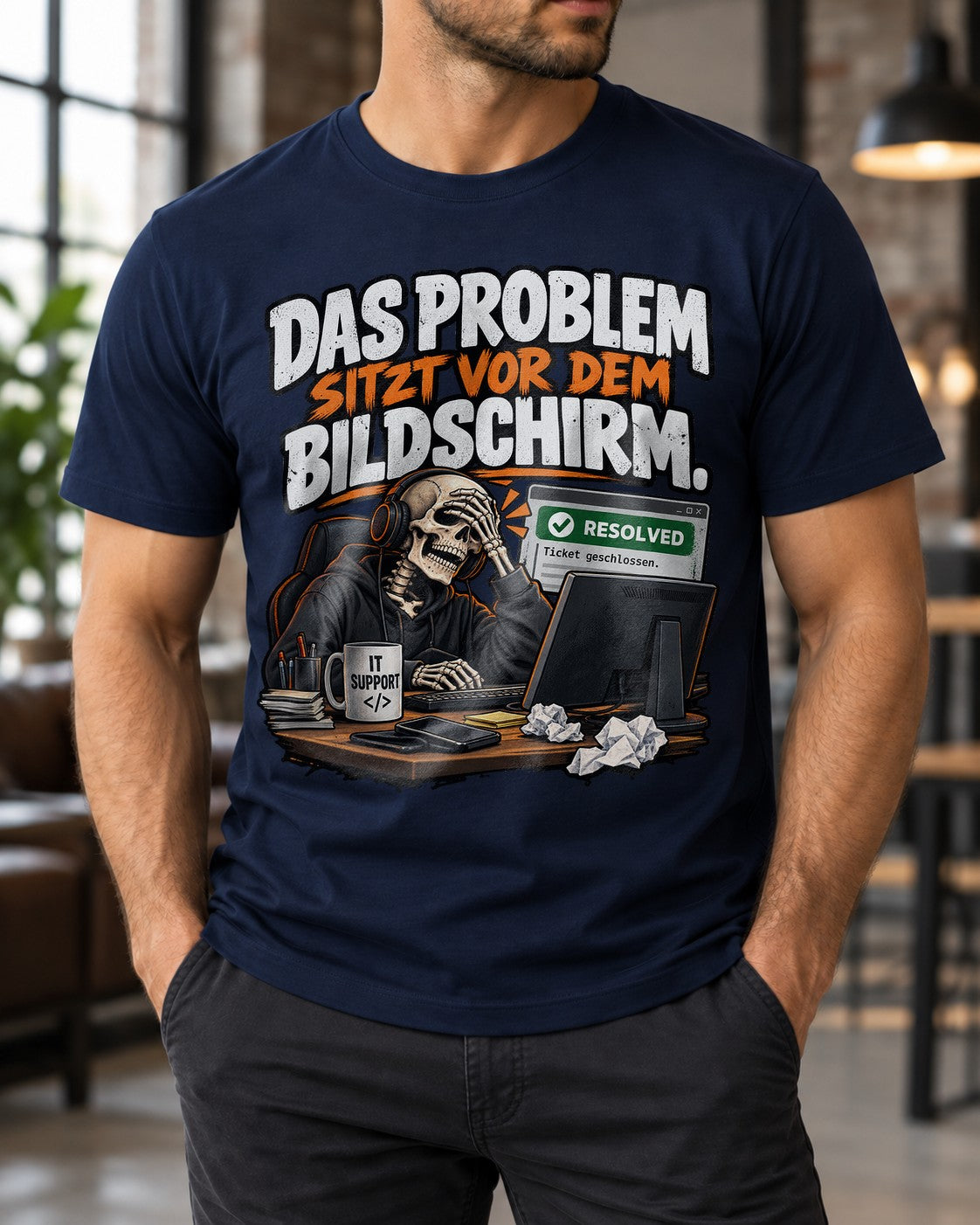 IT Support T-Shirt lustig, Das Problem sitzt vor dem Bildschirm, Nerd Spruch Shirt Admin Helpdesk Geschenk Herren