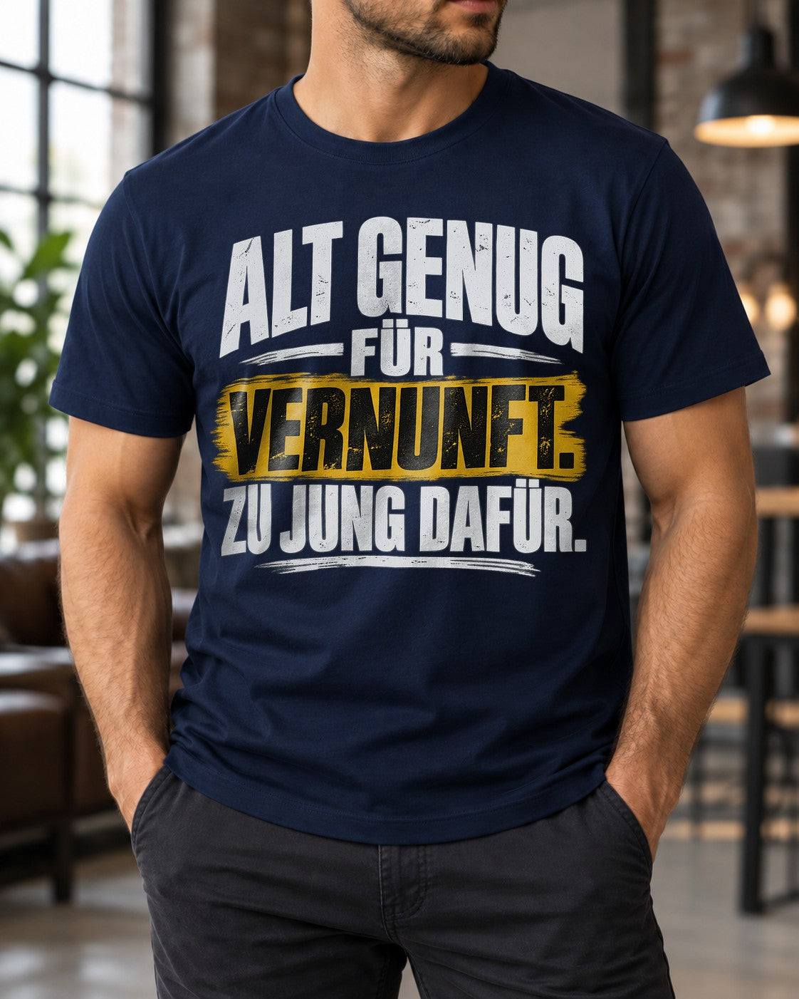 Alt genug für Vernunft zu jung dafür T-Shirt Herren Lustiger Spruch Shirt Geburtstag Geschenk für Männer