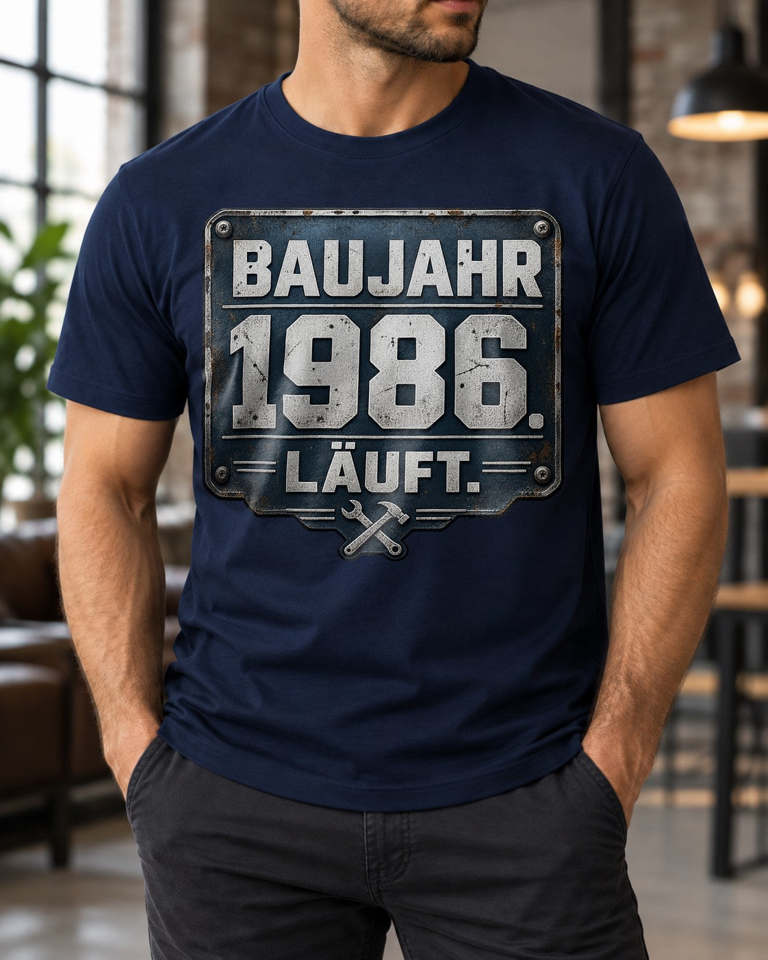 Baujahr 1986 Läuft T-Shirt Herren lustig Vintage Geburtstag Geschenk 39 Jahre Retro Mechaniker Shirt schwarz