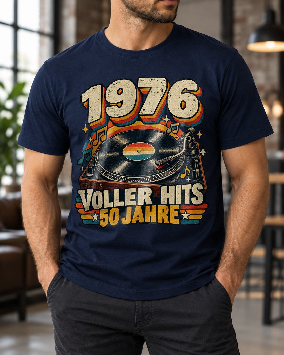 1976 Voller Hits 50 Jahre T-Shirt Herren Damen, Retro Geburtstag Shirt mit Plattenspieler, Jahrgang 1976 Geschenk