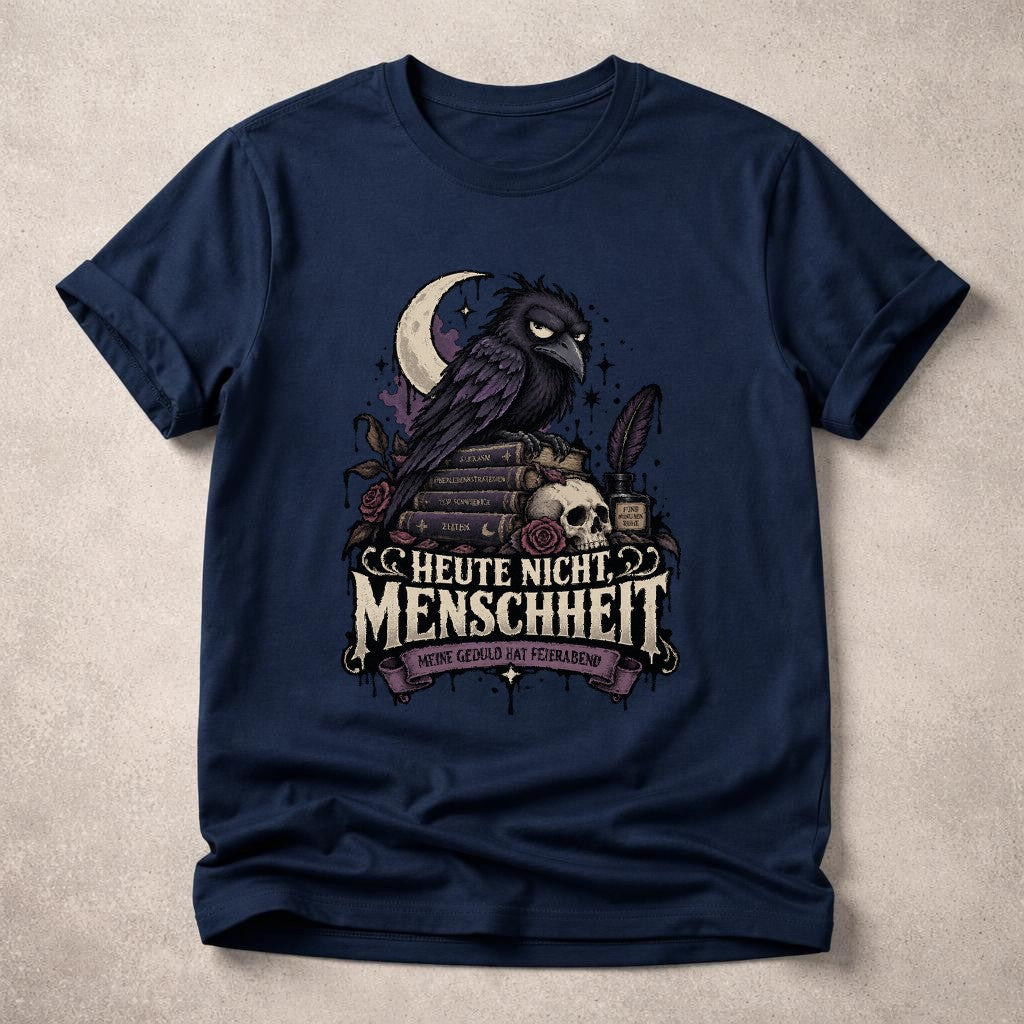Heute Nicht Menschheit T-Shirt Damen Oversized Gothic Raven Shirt Schwarz Humor Dark Academia Geschenk