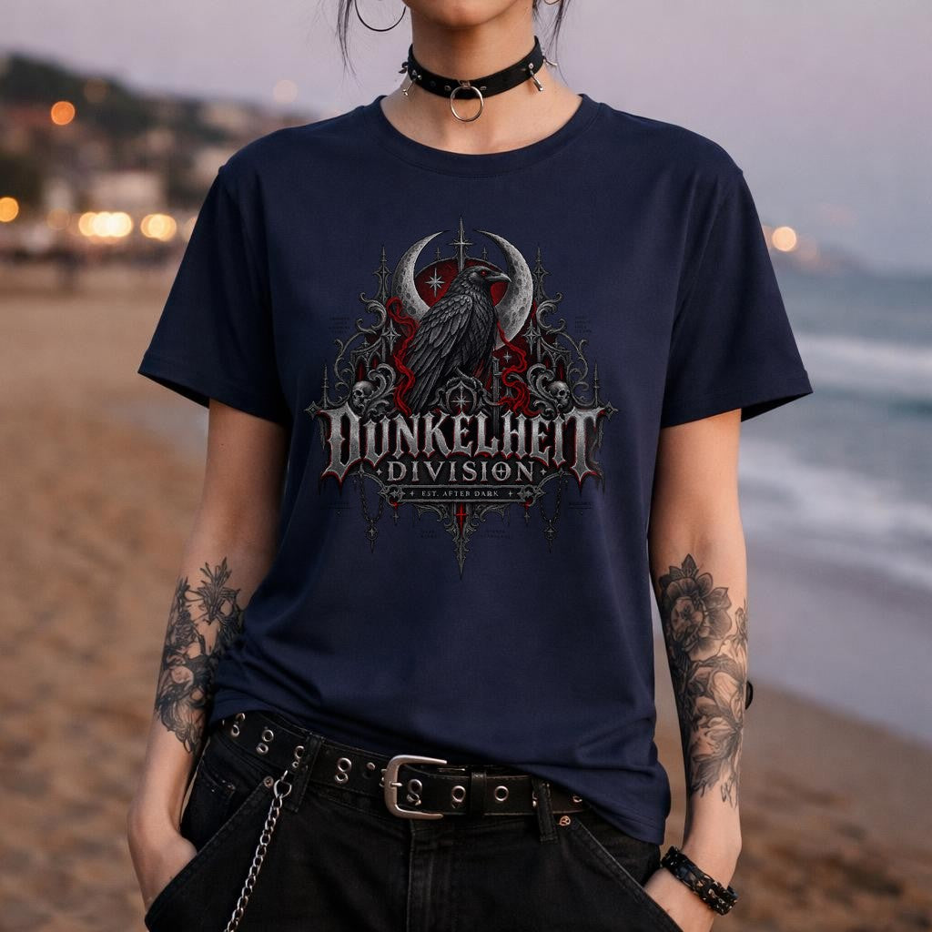 Dunkelheit Division Gothic Raven T-Shirt – Dark Alternative Streetwear mit Rabenmotiv