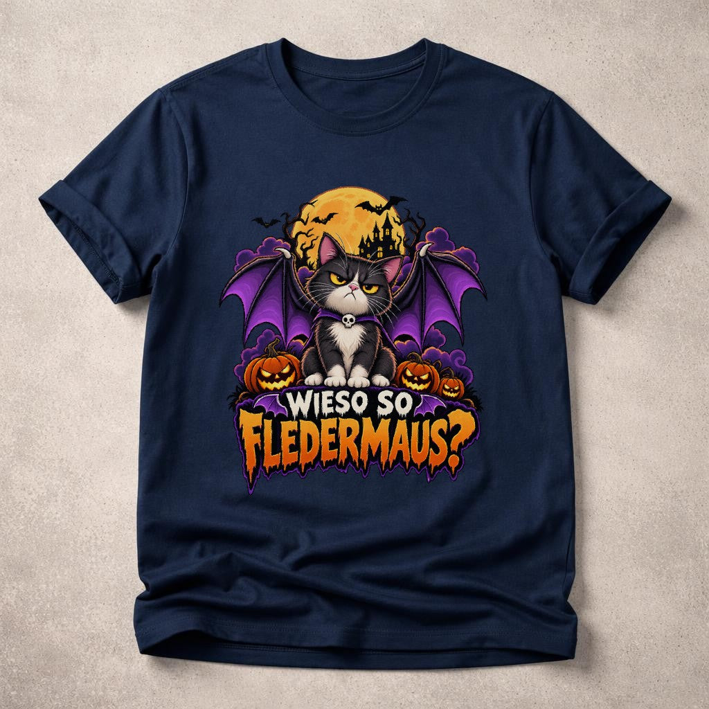 Wieso So Fledermaus T-Shirt Damen Halloween Katze Gothic Lustig Bat Cat Shirt Herbst Grusel Funshirt