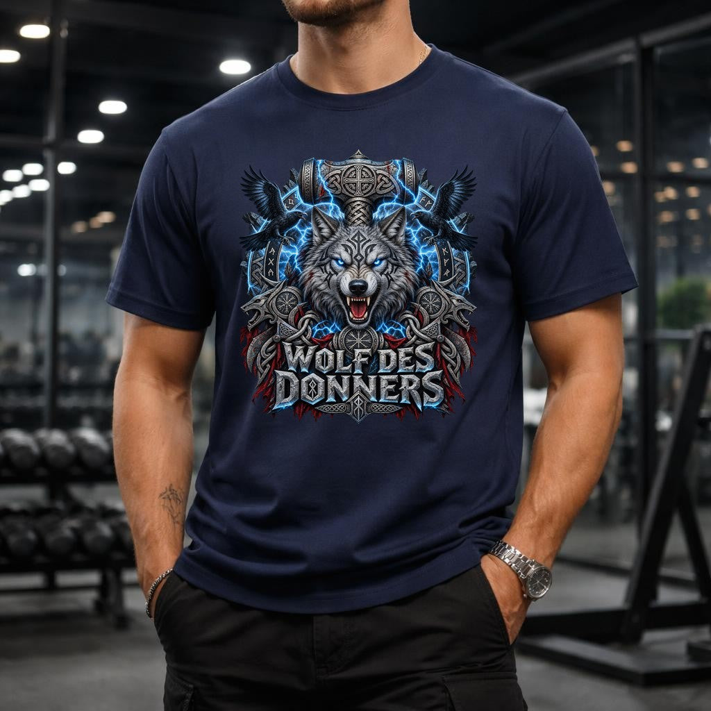 Wikinger Wolf T-Shirt, Wolf des Donners Shirt, Nordic Fantasy Geschenk für Männer