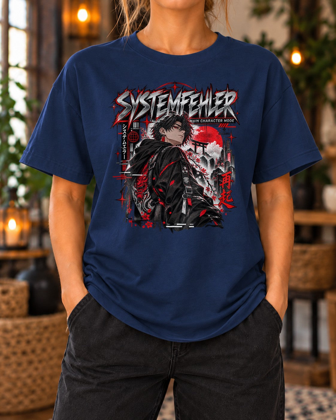 Systemfehler Anime T-Shirt Damen Herren, Main Character Mode Shirt, Japan Streetwear Oversized Schwarz