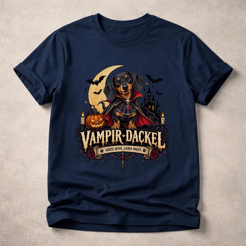 Vampir Dackel T-Shirt Damen Halloween Hundeshirt Gothic Retro Spruch Kurze Beine Lange Nacht Geschenk