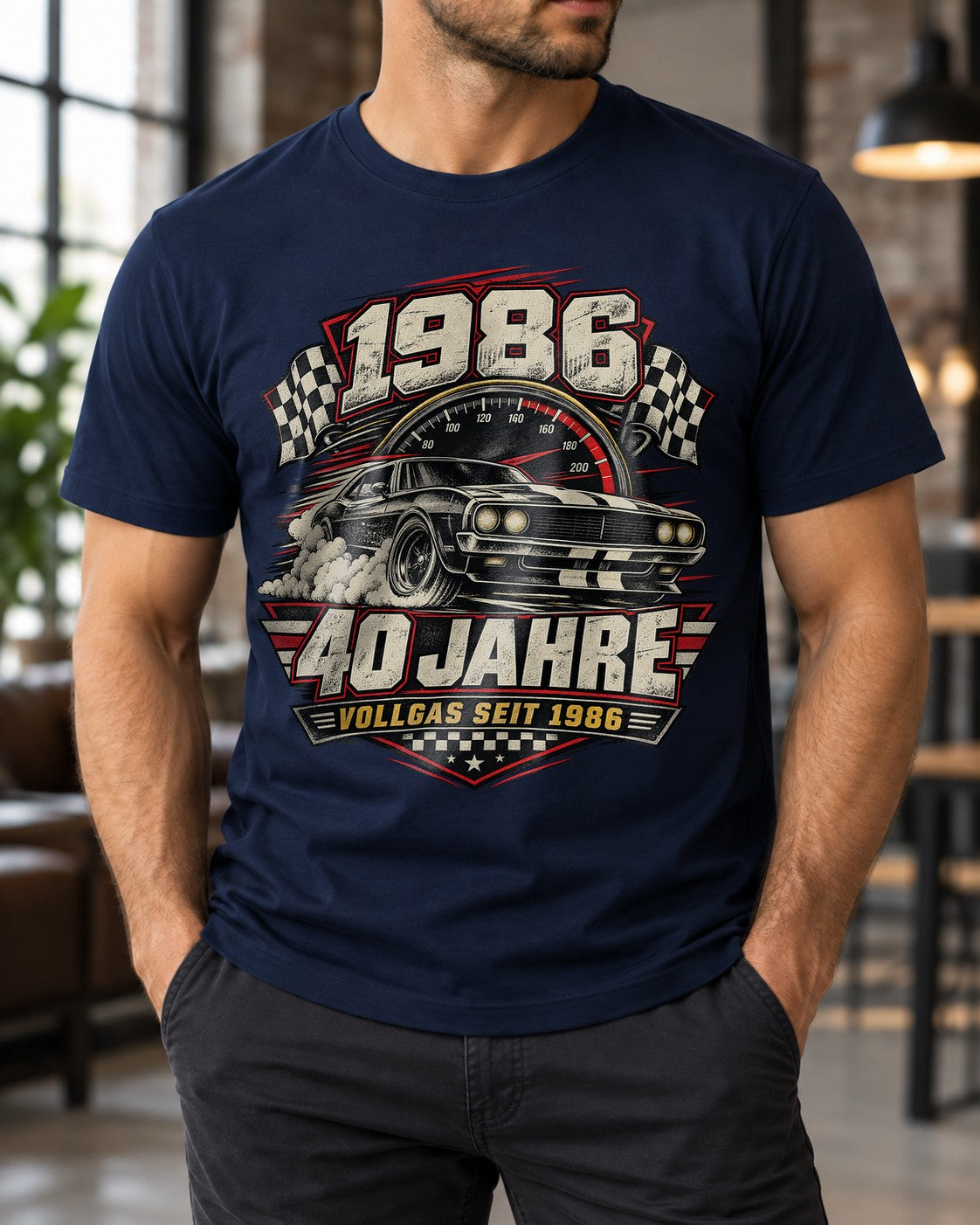 1986 40 Jahre Vollgas seit 1986 T-Shirt Herren, Auto Geburtstag 40, Geschenk zum 40. Geburtstag Motorsport Shirt